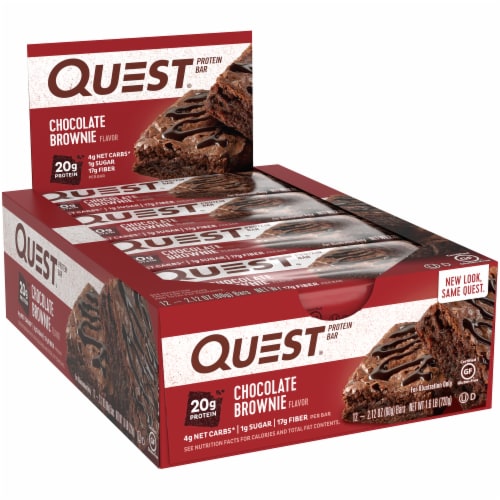 Quest Chocolate Brownie Flavor Protein Bars 12 Count Perspective: left