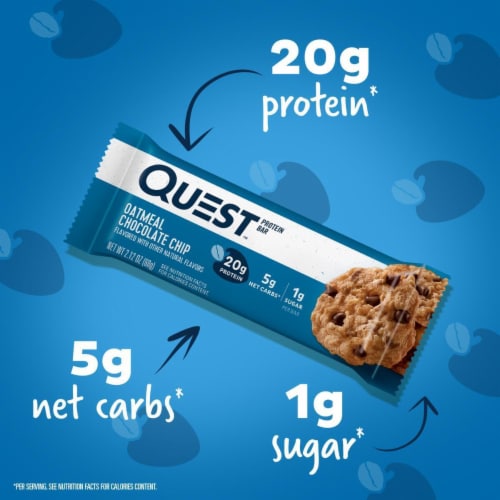 Quest Oatmeal Chocolate Chip Protein Bars Perspective: left