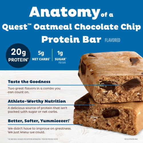 Quest Oatmeal Chocolate Chip Flavor Protein Bars Perspective: left