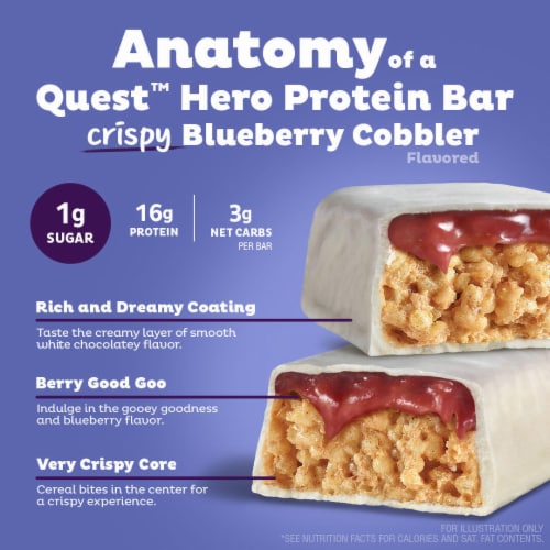 Quest Crispy Blueberry Cobbler Protein Bar Perspective: left