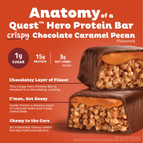 Quest Crispy Chocolate Caramel Pecan Flavor Protein Bar Perspective: left
