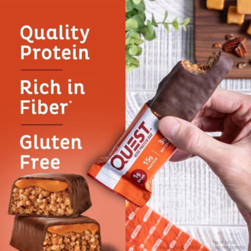 Quest Chocolate Caramel Pecan Hero Protein Bars Perspective: left