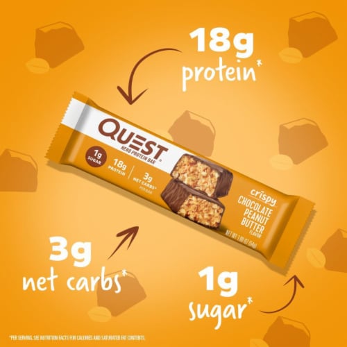 Quest Crispy Chocolate Peanut Butter Protein Bars Perspective: left