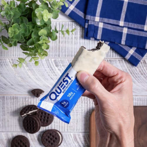 Quest® HERO Protein Cookies & Cream Protein Bar Perspective: left