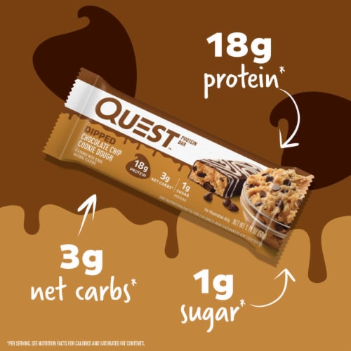 Quest® Dipped Chocolate Chip Cookie Dough Protein Bars Perspective: left