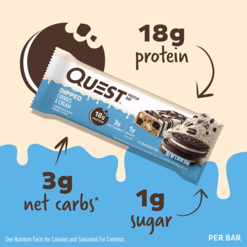 Quest Dipped Cookies & Cream Protein Bars Perspective: left