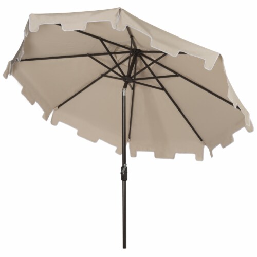 SAFAVIEH Outdoor Collection Zimmerman 9-Foot Tilt Umbrella & Flap Beige Perspective: left