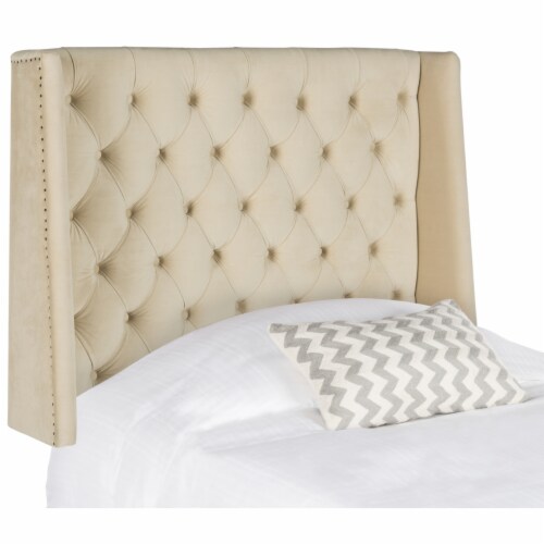 SAFAVIEH London Winged Headboard Flat Nail Head Buckwheat Twin Perspective: left