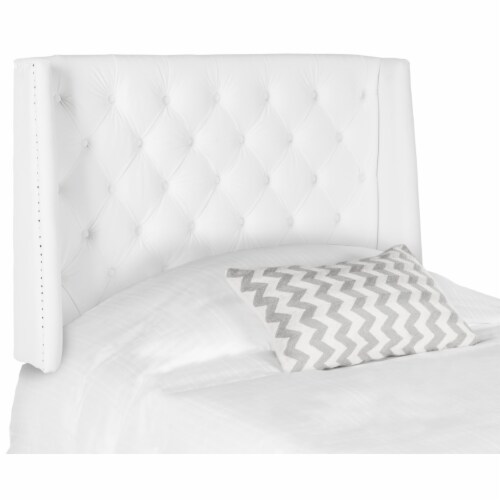 SAFAVIEH London Tufted Winged Headboard Flat Nail Head White Full Perspective: left