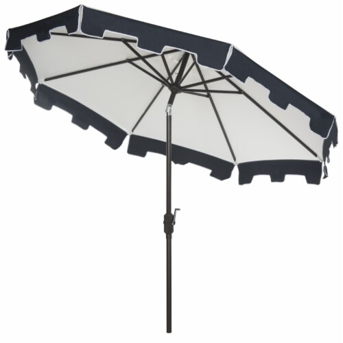 SAFAVIEH Outdoor Collection City Fashion 9-Foot Tilt Umbrella Beige / Navy Perspective: left