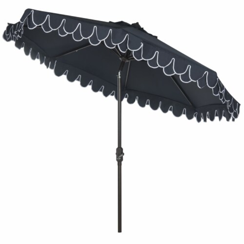 SAFAVIEH Outdoor Collection Elegant Valance 9-Foot Tilt Umbrella Navy / White Perspective: left