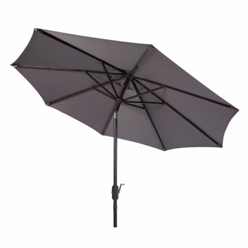 SAFAVIEH Outdoor Collection Ortega 9-Foot Tilt Crank Umbrella Grey Perspective: left