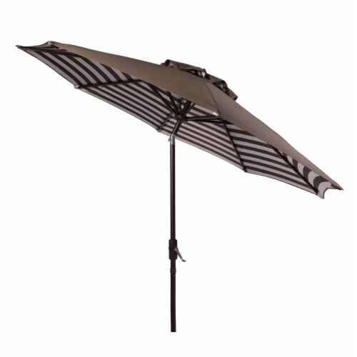 SAFAVIEH Outdoor Collection Athens Inside Out Striped 9-Foot Umbrella Brown/White Perspective: left