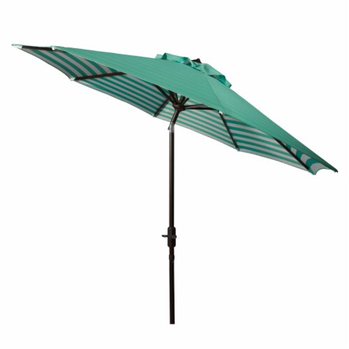 SAFAVIEH Outdoor Collection Athens Inside Out Striped 9-Foot Umbrella Dark Green/White Perspective: left
