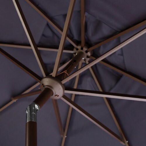 SAFAVIEH Outdoor Collection Venice Single Scallop 9-Foot Tilt Umbrella Navy/White Perspective: left