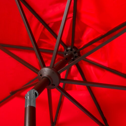 SAFAVIEH Outdoor Collection Venice Single Scallop 9-Foot Tilt Umbrella Red/White Perspective: left