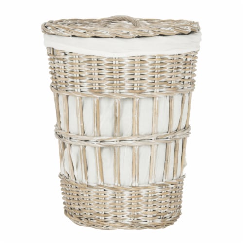 Safavieh Maggy White Rattan Laundry Basket Perspective: left