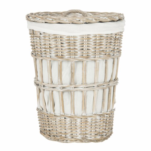 Safavieh Maggy White Rattan Laundry Basket Perspective: left