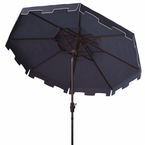 SAFAVIEH Outdoor Collection Zimmerman 9-Foot Market Umbrella Navy/White Perspective: left