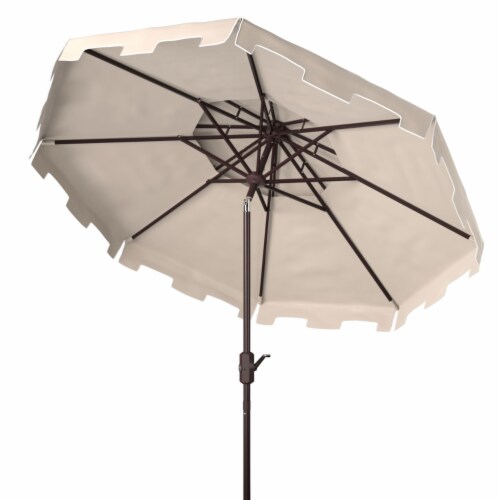 SAFAVIEH Outdoor Collection Zimmerman 9-Foot Market Umbrella Beige/White Perspective: left