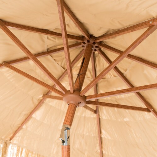 SAFAVIEH Outdoor Collection Tiki 9-Foot Crank Umbrella Tan Perspective: left