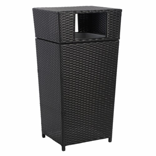 SAFAVIEH Outdoor Collection Mazeli Trash Bin Black Perspective: left