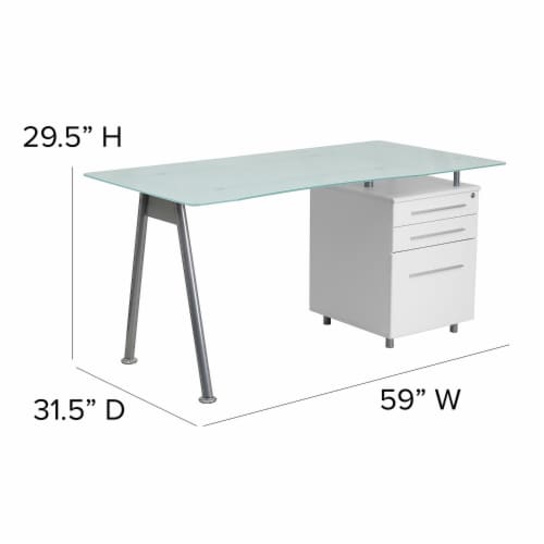 Flash Furniture 59 Glass Glass Computer Desks Frosted Top/White Finish (NANWK021) Perspective: left