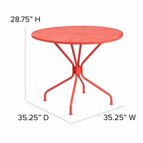 Flash Furniture 35.25'' Round Coral Indoor-Outdoor Steel Patio Table [CO-7-RED-GG] CO7RED Perspective: left