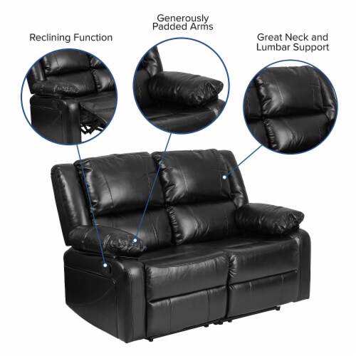 Flash Furniture Harmony Series Black Leather Loveseat with Two Built-In Recliners BT70597LS Perspective: left