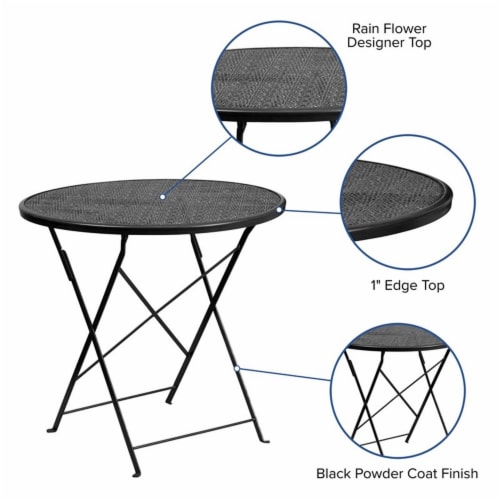 Flash Furniture Commercial Grade 30 Round Black Indoor-Outdoor Steel Folding Patio Table Perspective: left