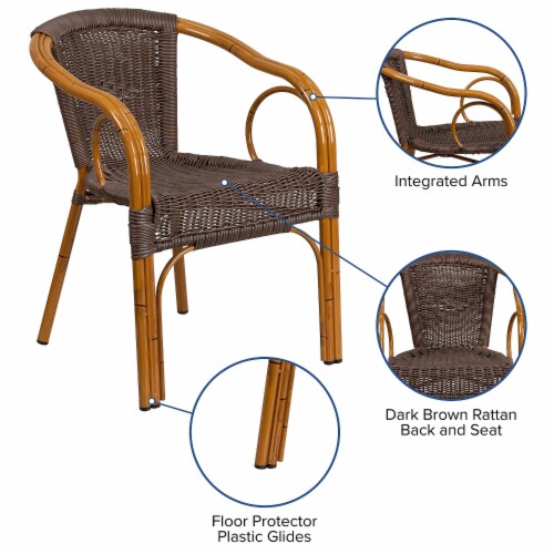 Flash Furniture Cadiz Series Bamboo Patio Chair Dark Brown Rattan/Red Bamboo-Aluminum Frame Perspective: left