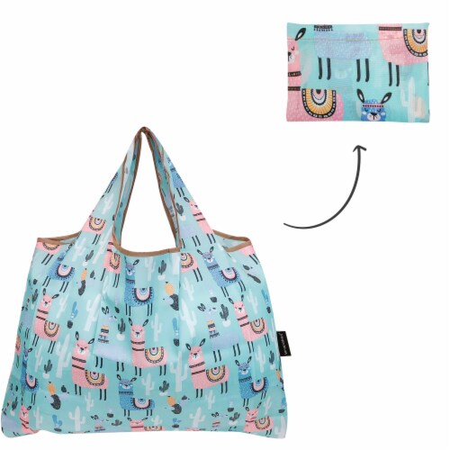 Wrapables Large Nylon Reusable Shopping Bag, Llamas Perspective: left