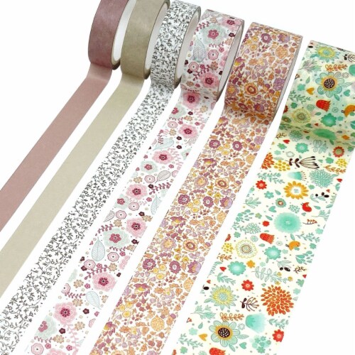 Wrapables Decorative Washi Tape Box Set for DIY Arts & Crafts (12 Rolls), Floral Perspective: left