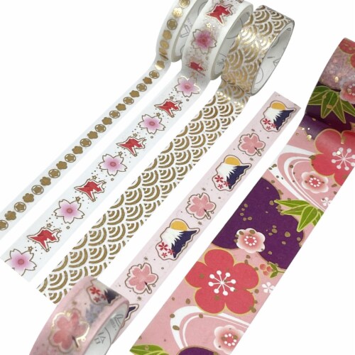 Wrapables Gold Foil Washi Tape in Gift Box Set (20 Rolls), Floral Fireworks Perspective: left