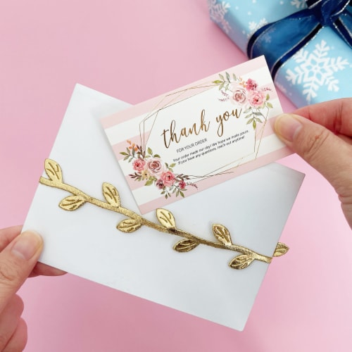 Wrapables 2.1  x 3.5  Thank You Cards for Small Business, Weddings, 120pcs, Floral Thank You Perspective: left