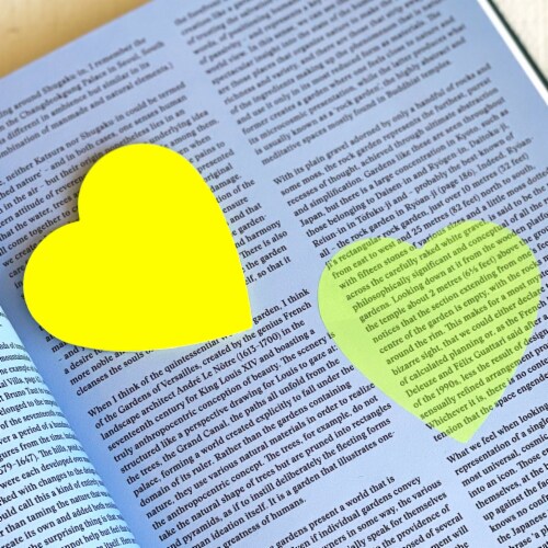 Wrapables Waterproof Transparent Sticky Notes for Home, School, Office (Set of 5), Hearts Perspective: left