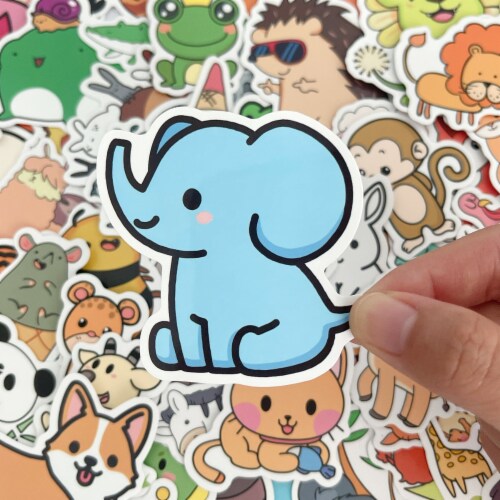 Wrapables Waterproof Vinyl Stickers for Water Bottles, 100pcs, Baby Animals Perspective: left
