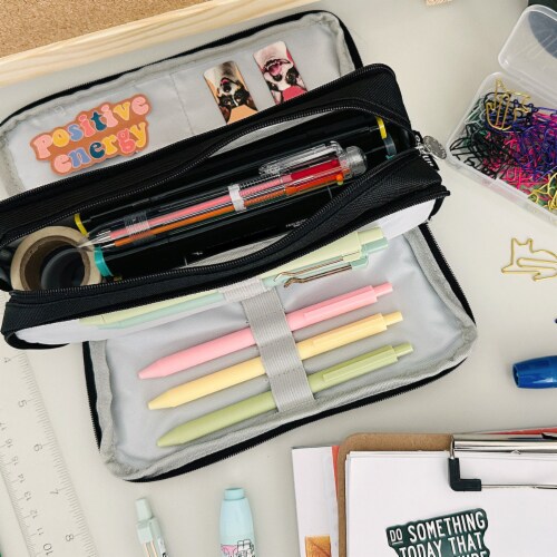 Wrapables Large Capacity Pencil Case, 3 Compartment Pencil Pouch for Stationery Pens Macarons