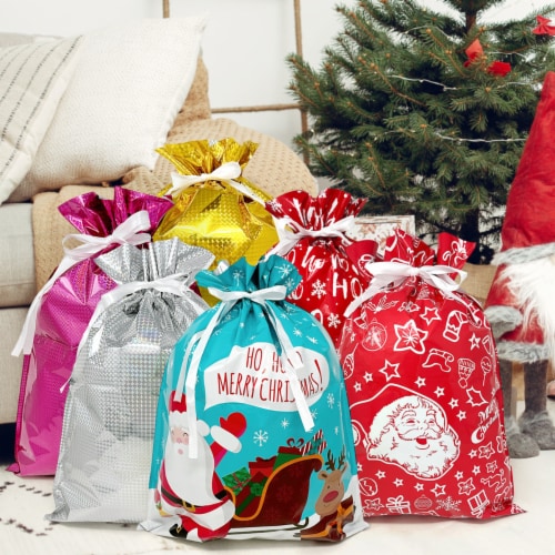 Wrapables Aluminum Foil Christmas Drawstring Gift Bags (Set of 6), XL Red &  White, 6 Pieces - Fry's Food Stores