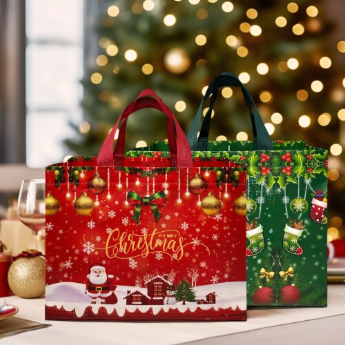 Wrapables Non Woven Reusable Christmas Holidays Gift Bags with