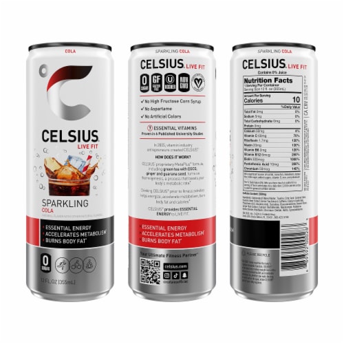 CELSIUS® Sparkling Cola Energy Drink Can Perspective: left