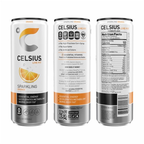 CELSIUS® Sparkling Orange Energy Drink Can Perspective: left