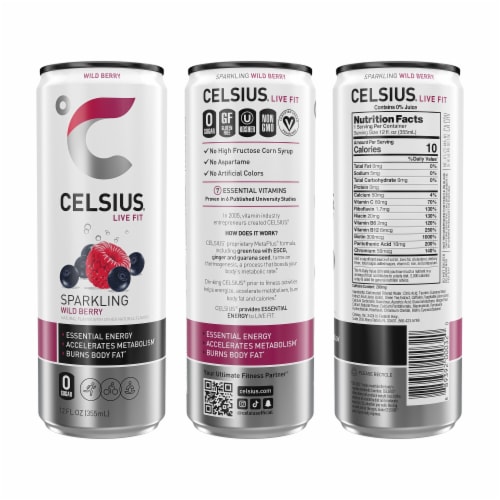 CELSIUS® Sparkling Wild Berry Energy Drink Can Perspective: left