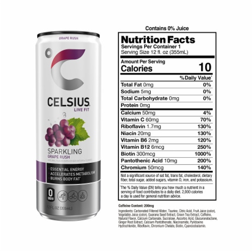 CELSIUS Sparkling Grape Rush Energy Drink Perspective: left