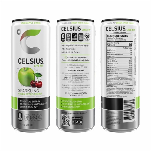 CELSIUS® Sparkling Green Apple Cherry Energy Drink Can Perspective: left