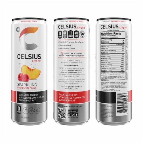 CELSIUS® Sparkling Raspberry Peach Energy Drink Can Perspective: left