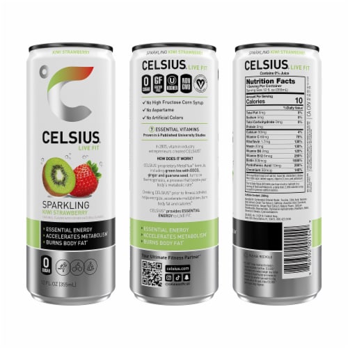 CELSIUS® Sparkling Kiwi Strawberry Energy Drink Can Perspective: left