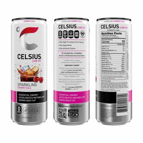 CELSIUS® Sparkling Cherry Cola Energy Drink Can Perspective: left