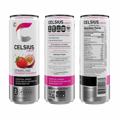 CELSIUS® Sparkling Strawberry Passionfruit Energy Drink Can Perspective: left