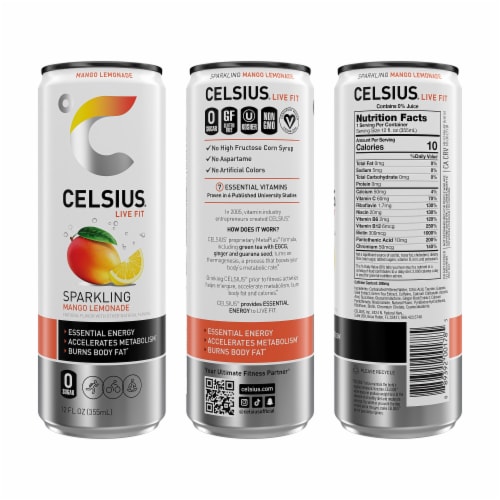 CELSIUS® Sparkling Mango Lemonade Energy Drink Can Perspective: left